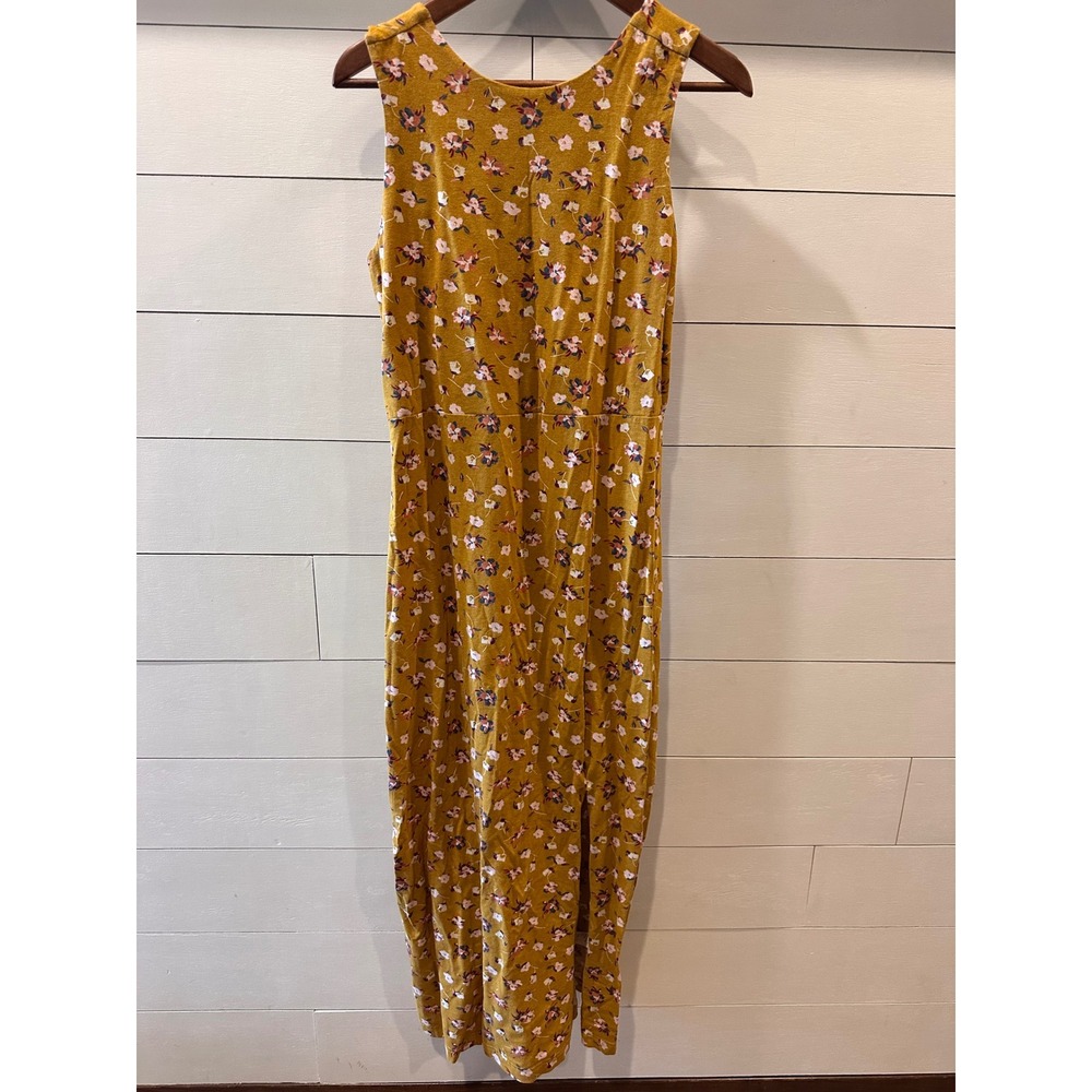 Pact Organic Cotton Floral Twist Back Maxi Dress Mustard Yellow Women XL
